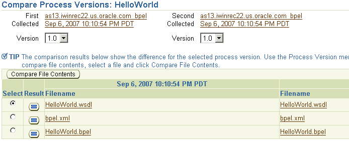 BPEL Process Suitcase File Comparison