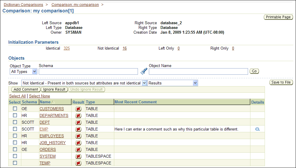 Comparison Version Page