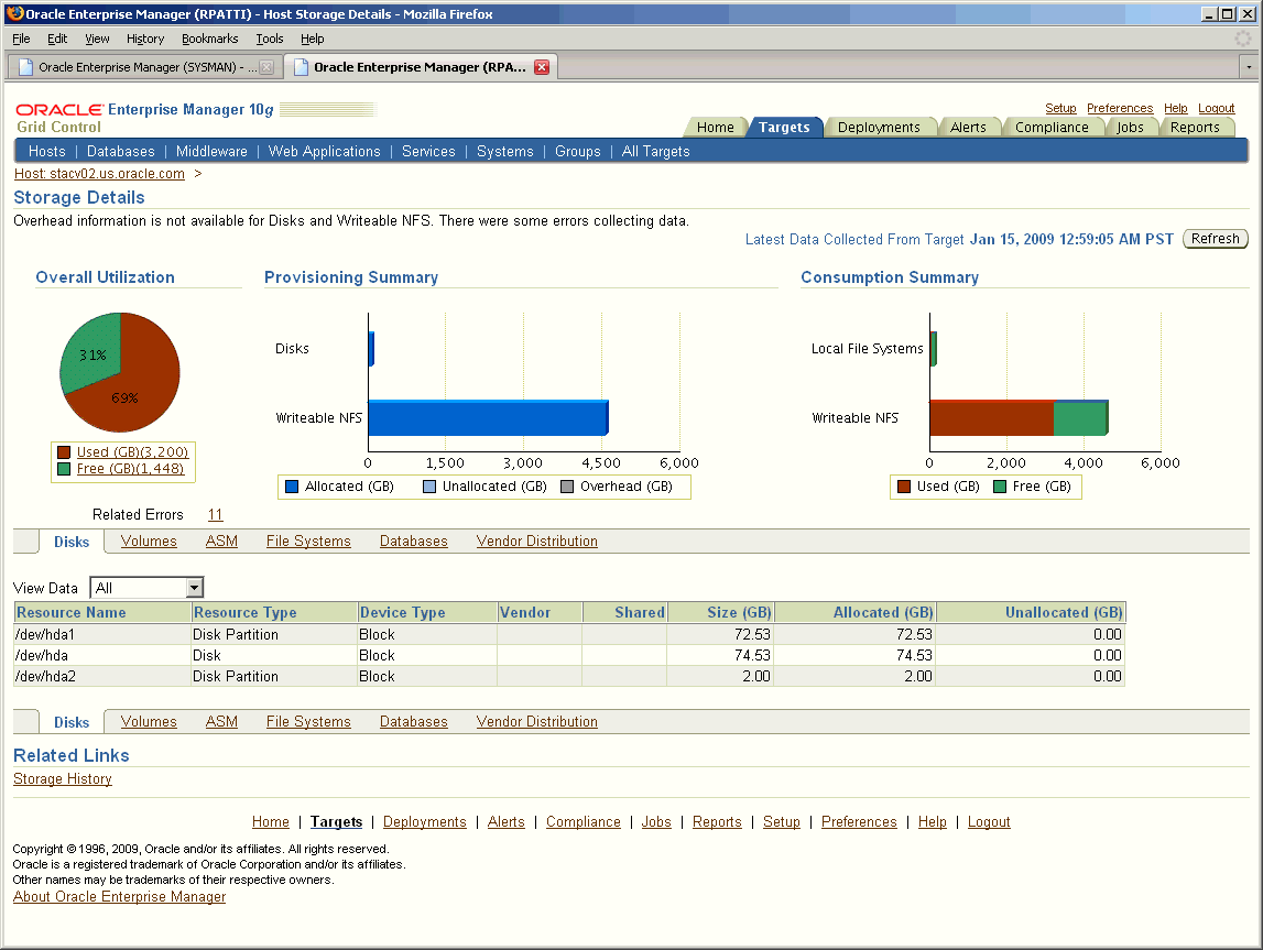 This is the Enterprise Manager Host Storage Details page.