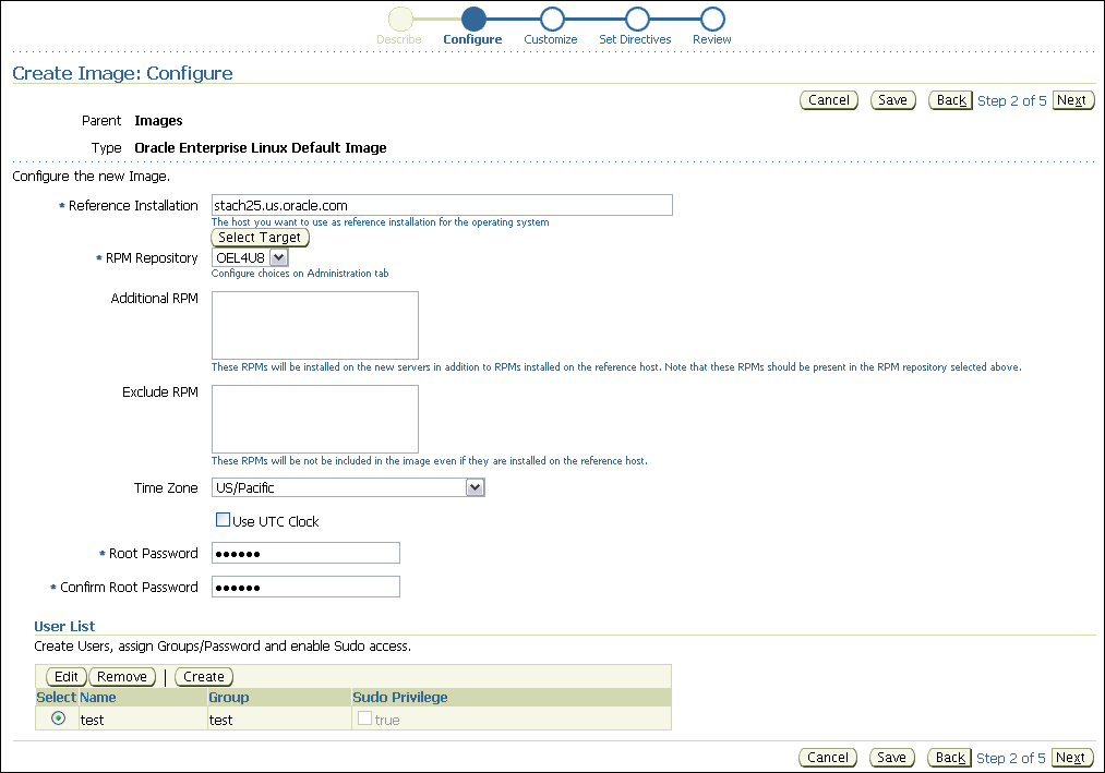 This figure displays the Create Image: Configure Page.