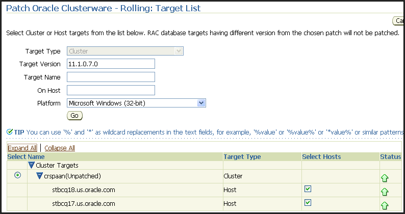 Selecting Clusterware Target