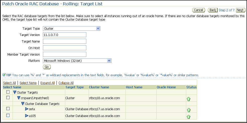 Select RAC Target