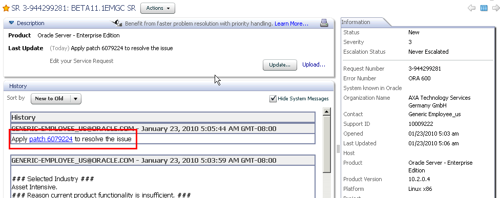 Graphic displays information page for a single SR.