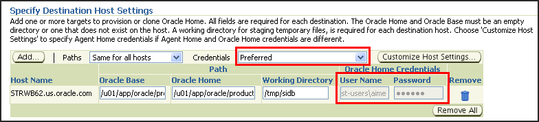 Specify Destination Host Settings