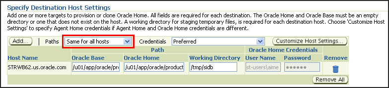 Specify Destination Host Settings