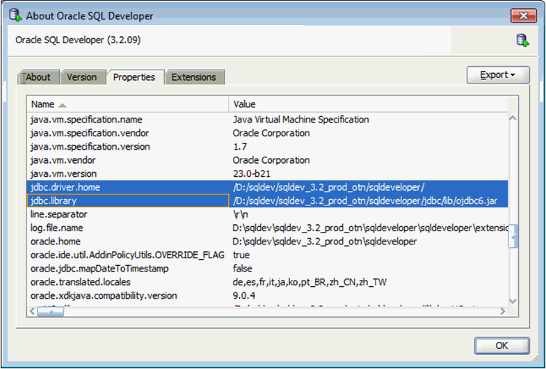 Checking JDBC configuration for SQL Developer