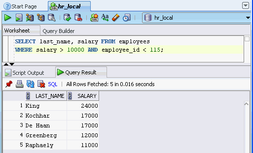 SQL Worksheet interface