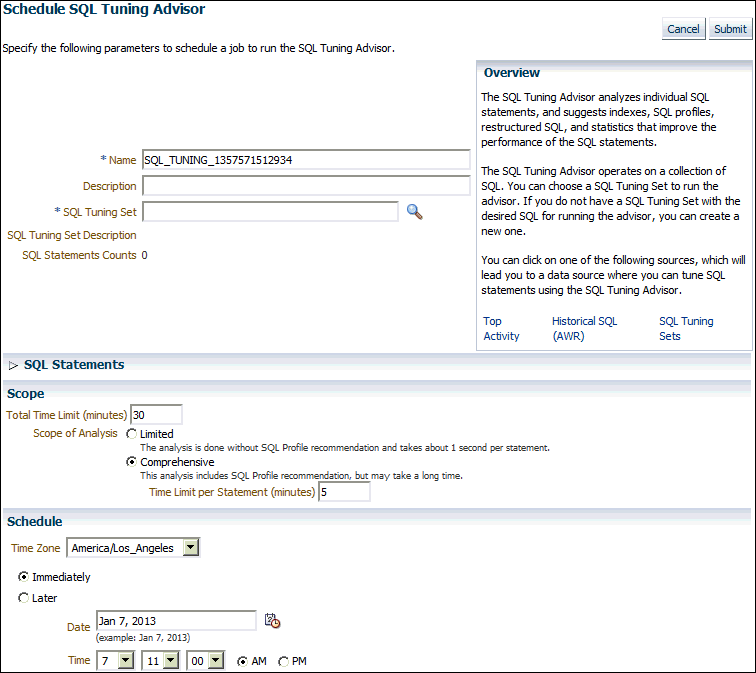 Description of the illustration sql_tuning_advisor_empty.gif follows